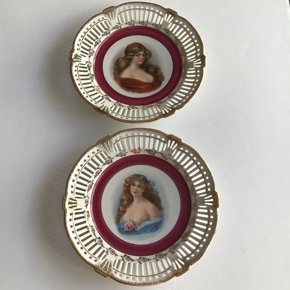 PAIR Portrait Plate Reticulated Maidens Paul's Gifts FRP & Co NY Germany Vintage - Picture 15 of 15
